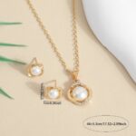 2-Piece Pearl Rhinestone Necklace and Stud Earrings Jewelry Set - Image 4