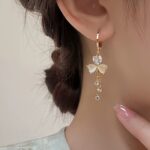 Women’s Floral Crystal Tassel Drop Earrings - Image 5