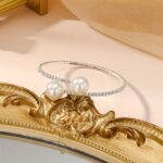 Women’s Pearl Rhinestone Open Cuff Bracelet - Image 10