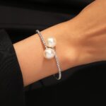 Women’s Pearl Rhinestone Open Cuff Bracelet - Image 7