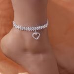 Rhinestone Heart Pendant Anklet - Image 4