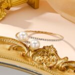 Women’s Pearl Rhinestone Open Cuff Bracelet - Image 9