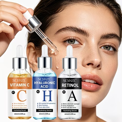 3-Piece Vitamin C, Retinol and Hyaluronic Acid Facial Serum Set