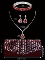 Red Rhinestone Evening Clutch Bag Set with Jewelry - Image 2