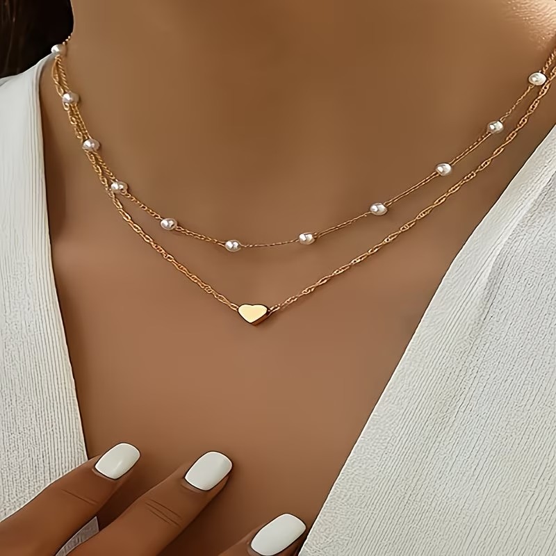 Double Layer Heart Pendant Collarbone Necklace