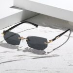 Unisex Rimless Rectangular Fashion Glasses – Trendy Tinted Lens Eyewear - Image 4
