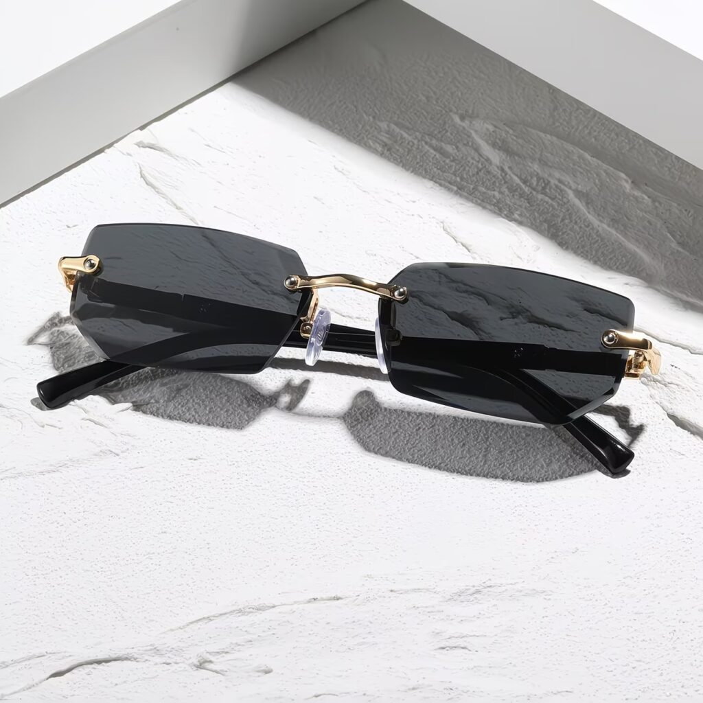 Unisex Rimless Rectangular Fashion Glasses – Trendy Tinted Lens Eyewear