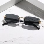Unisex Rimless Rectangular Fashion Glasses – Trendy Tinted Lens Eyewear