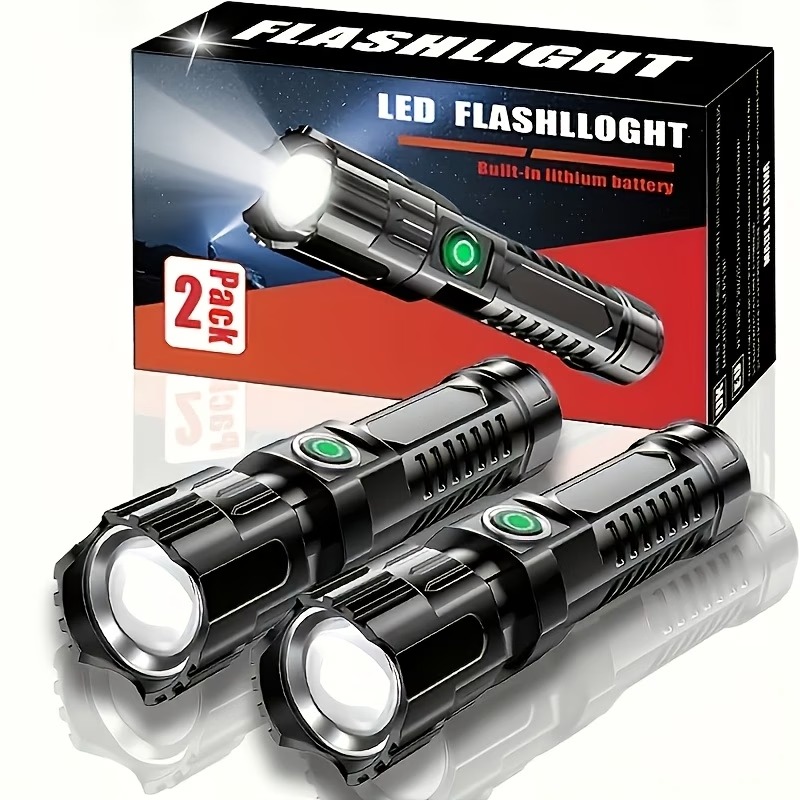 2-Pack High-Power Zoom Flashlights – Portable Mini Retractable LED Flashlights with Adjustable Focus for Camping & Outdoor Use