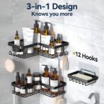 3-Pack Shower Caddy Organizer – Wall-Mounted Corner Shower Shelves with Soap Holder & Hooks - Image 7