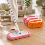 4pcs Washable Microfiber Mop Pads – Reusable Replacement Mop Cloth with Elastic Fixing Strap