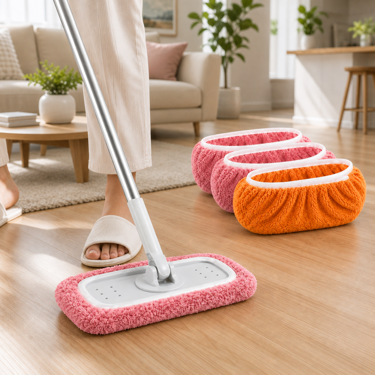 32598354-c358-4c95-b136-f2432114eea6 4pcs Washable Microfiber Mop Pads – Reusable Replacement Mop Cloth with Elastic Fixing Strap - Image 1