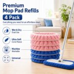 4pcs Washable Microfiber Mop Pads – Reusable Replacement Mop Cloth with Elastic Fixing Strap