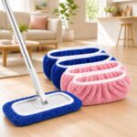 4pcs Washable Microfiber Mop Pads – Reusable Replacement Mop Cloth with Elastic Fixing Strap