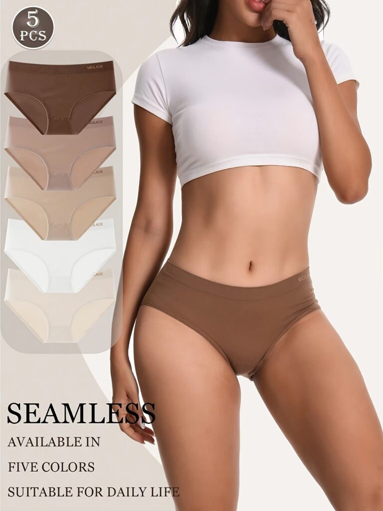 5-Pack Women's Seamless Panties – Mid-Rise Butt-Lifting Tummy Control Underwear