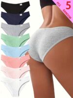 5-Piece Women's Mid-Rise Striped Panties – Breathable Comfortable Everyday Underwear