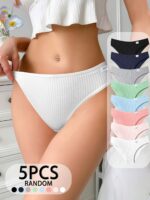 5-Piece Women's Mid-Rise Striped Panties – Breathable Comfortable Everyday Underwear - Image 3