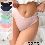 5-Piece Women's Mid-Rise Striped Panties – Breathable Comfortable Everyday Underwear