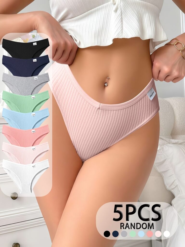 5-Piece Women's Mid-Rise Striped Panties – Breathable Comfortable Everyday Underwear