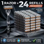 6-Layer Manual Safety Razor with 6 Precision Stainless Steel Blades – Reusable Face & Body Hair Removal Shaver for Men & Women - Image 4