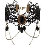 Black Lace Bracelet – Women's Gothic Floral Lace Arm Chain with Water Drop Tassel