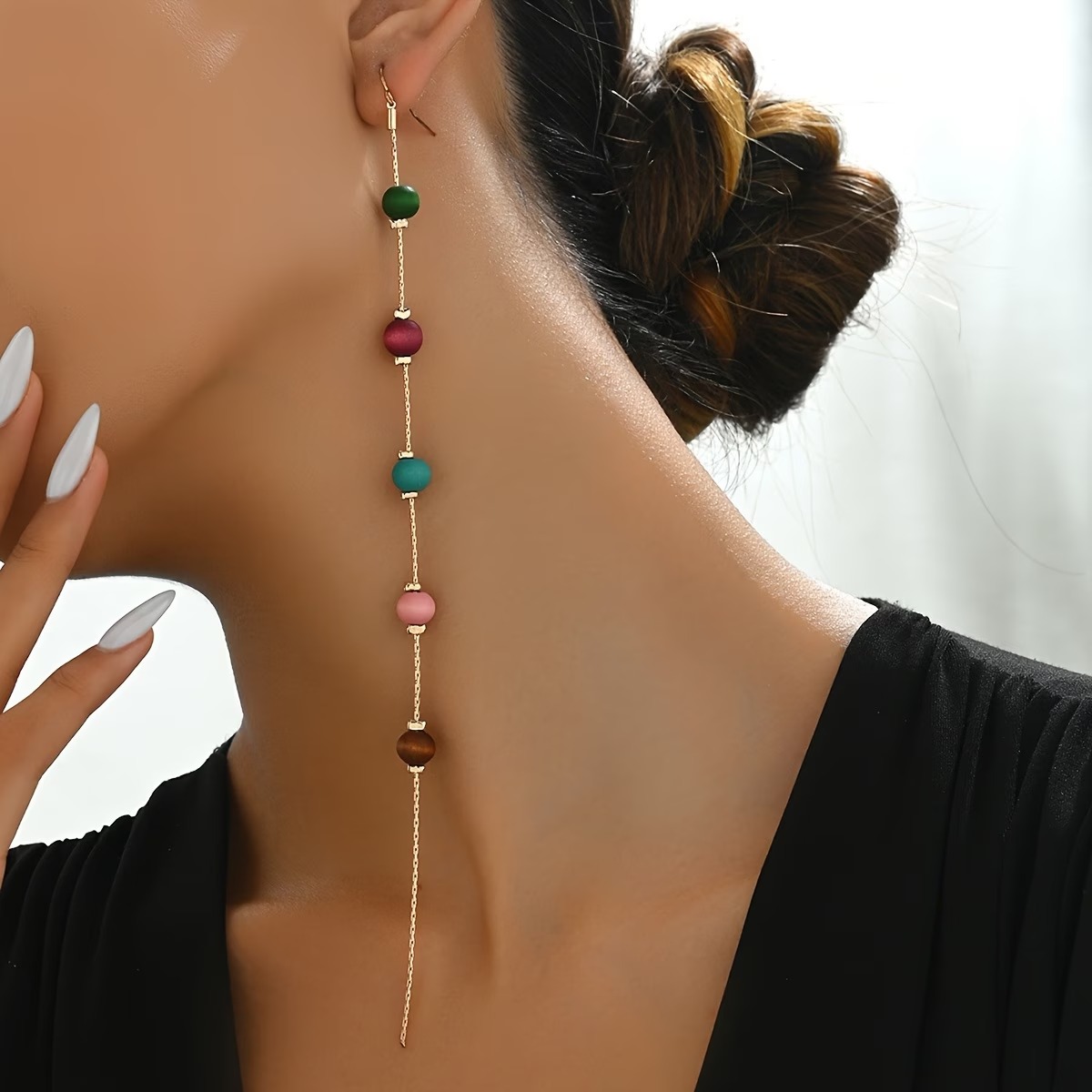 Bohemian Wooden Bead Fringe Earrings – Long Drop Dangle Earrings for Women (2) Bohemian Wooden Bead Fringe Earrings – Long Drop Dangle Earrings for Women - Image 1