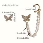 Butterfly Pearl Chain Ear Cuff Clip Earrings – No Piercing, Rhinestone Tassel Design - Image 5