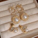 Luxury Elegant Imitation Pearl Earring Set – Moon, Mermaid Tail, Bow & Triangle Fashion Stud Earrings - Image 3