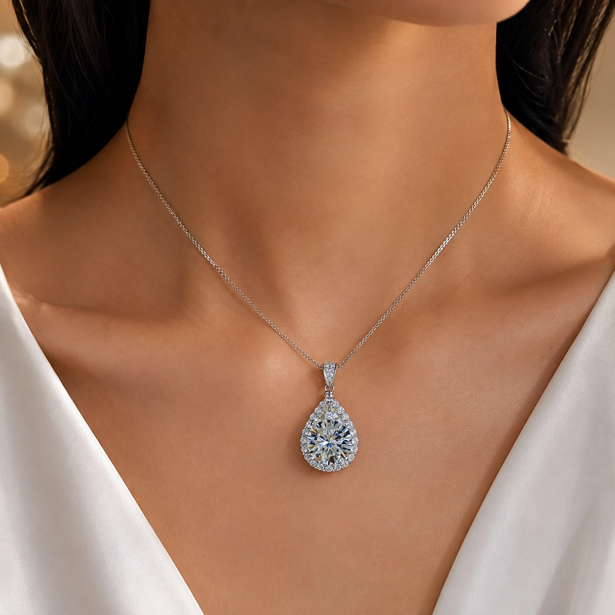 NATG656 S925 Sterling Silver Moissanite Teardrop Pendant Necklace for Men & Women – Elegant Wedding, Engagement & Anniversary Jewelry - Image 1