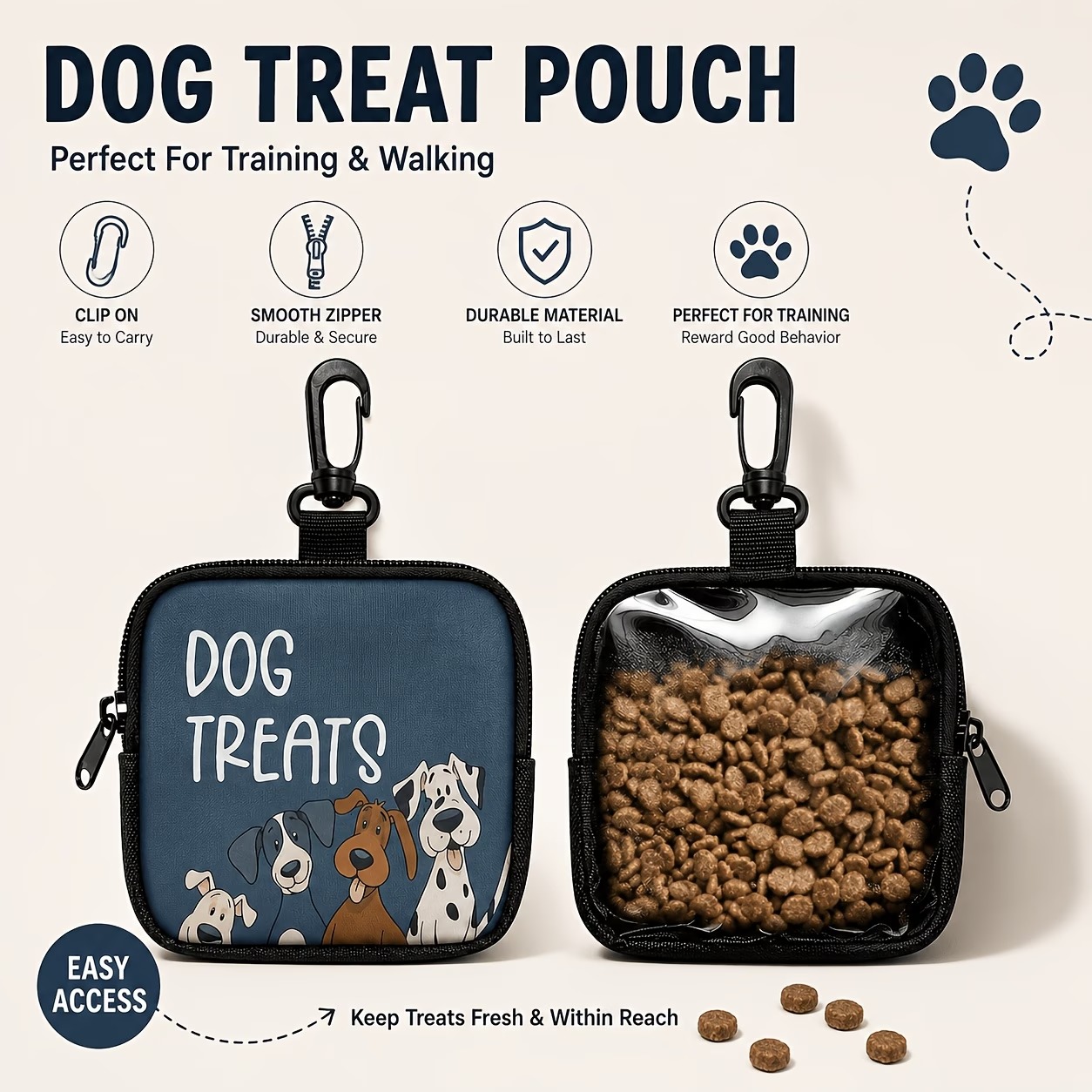Portable Dog Treat Pouch with Clip & Clear Window (6) Portable Dog Treat Pouch with Clip & Clear Window - Image 1