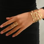 Retro Hollow Leaf Open Bangle & Ring Set (2-Piece)