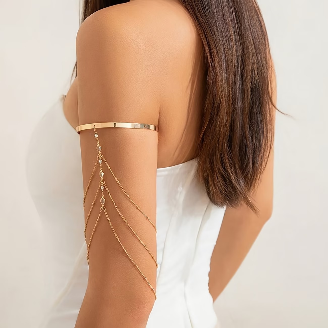 Rhinestone Tassel Chain Arm Ring – Women's Adjustable Stackable Arm & Body Chain (2) Rhinestone Tassel Chain Arm Ring – Women's Adjustable Stackable Arm & Body Chain - Image 1