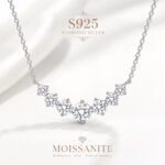 S925 Sterling Silver Necklace with 7 Moissanite Stones – 4.7 Carat Total, Adjustable Collarbone Chain