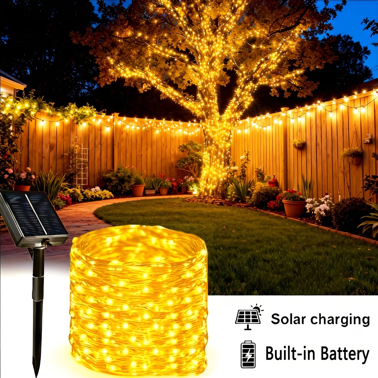 Solar-Powered LED Wire Fairy Lights – 7M–32M Outdoor String Lights with 50–300 LEDs for Garden, Wedding & Christmas Décor (4) Solar-Powered LED Wire Fairy Lights – 7M–32M Outdoor String Lights with 50–300 LEDs for Garden, Wedding & Christmas Décor