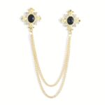 Vintage Blue Crystal Chain Collar Pin – Elegant Double-Layer Shirt Brooch - Image 11