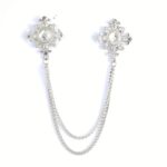 Vintage Blue Crystal Chain Collar Pin – Elegant Double-Layer Shirt Brooch - Image 12