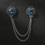 Vintage Blue Crystal Chain Collar Pin – Elegant Double-Layer Shirt Brooch - Image 17