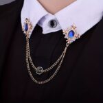 Vintage Blue Crystal Chain Collar Pin – Elegant Double-Layer Shirt Brooch