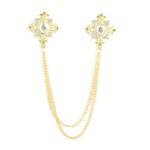 Vintage Blue Crystal Chain Collar Pin – Elegant Double-Layer Shirt Brooch - Image 2
