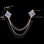 Vintage Blue Crystal Chain Collar Pin – Elegant Double-Layer Shirt Brooch - Image 3