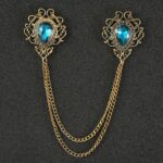 Vintage Blue Crystal Chain Collar Pin – Elegant Double-Layer Shirt Brooch - Image 5