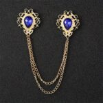 Vintage Blue Crystal Chain Collar Pin – Elegant Double-Layer Shirt Brooch - Image 6