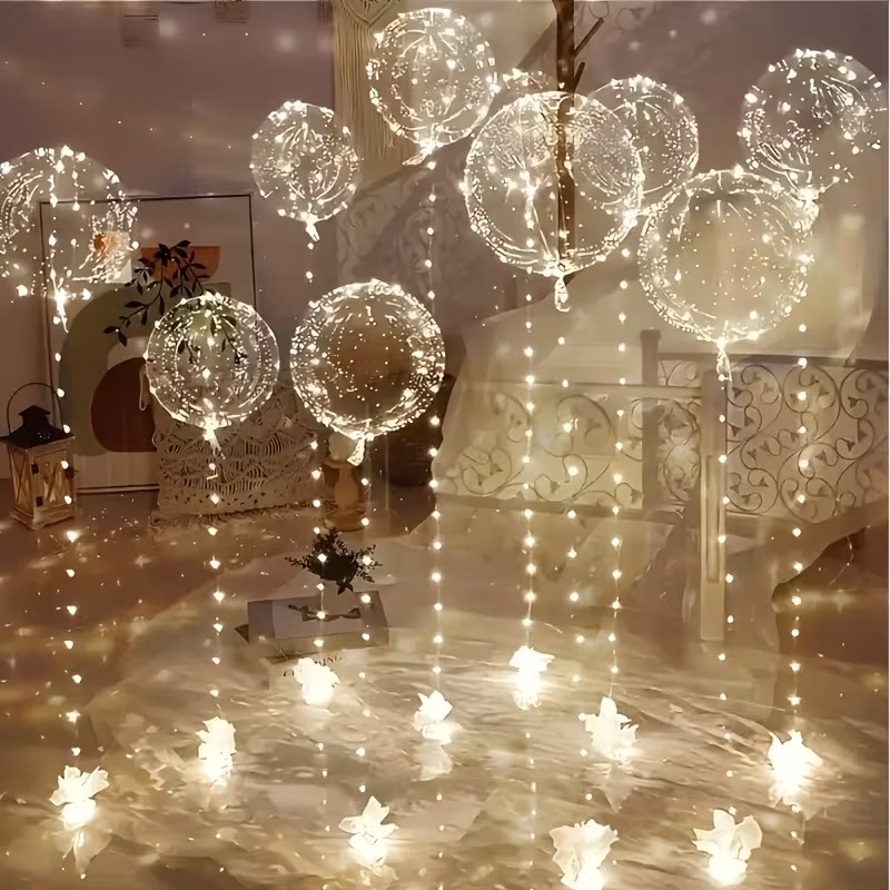 10pcs 20-Inch Transparent LED Balloon Set with 5 String Lights – Glowing Bobo Balloons for Parties & Events