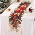 1pc Christmas Table Runner – Vintage Poinsettia & Holly Berry Printed Polyester Table Decor for Holiday Dining - Image 13