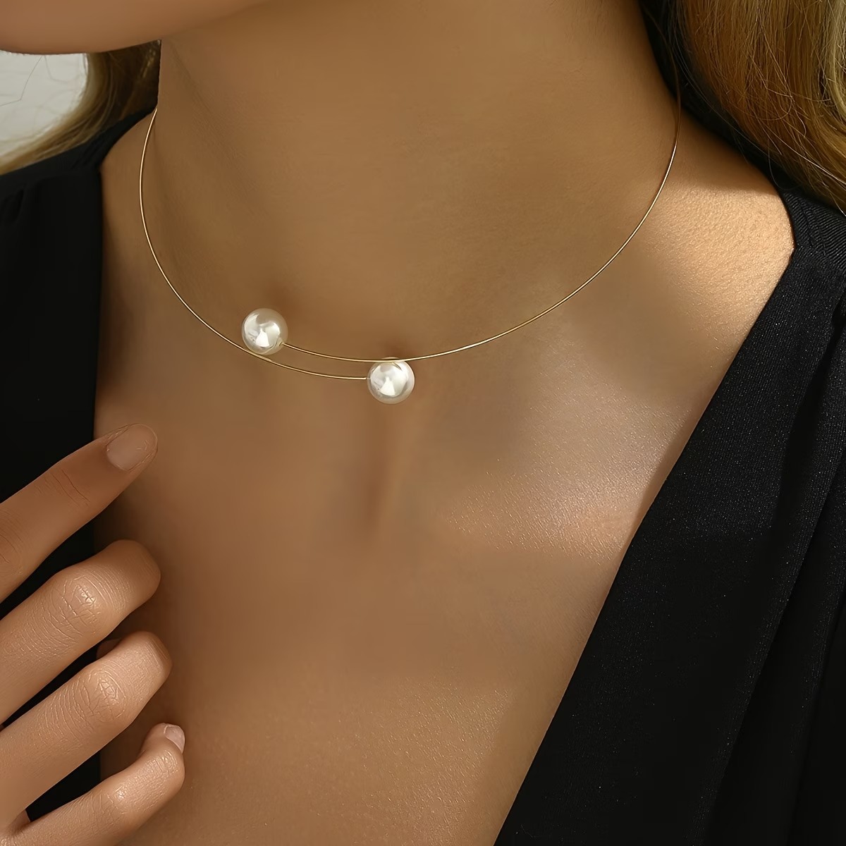 1pc Golden Chain Beaded Necklace – Women's Fashion Choker Necklace for Daily Wear (1) 1pc Golden Chain Beaded Necklace – Women's Fashion Choker Necklace for Daily Wear