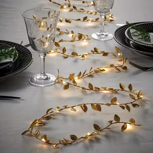 1pc Golden Leaf LED String Lights – 2m Battery-Operated Decorative Fairy Lights for Home, Bedroom, Wedding & Christmas