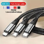 3-In-1 Fast Charging USB Cable – 1.2M Nylon Braided Multi-Connector Charging Cable for iPhone, Samsung, Android & Type-C Devices