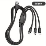 3-In-1 Fast Charging USB Cable – 1.2M Nylon Braided Multi-Connector Charging Cable for iPhone, Samsung, Android & Type-C Devices
