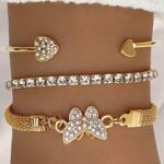 3-Piece Vintage Rhinestone Butterfly Bracelet Set – Elegant Gold-Tone Tennis Chain Bracelets for Women - Image 5