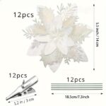 36-Piece Glitter Christmas Floral Ornament Set – 12 Flower Decorations with Clips & Stems - Image 16